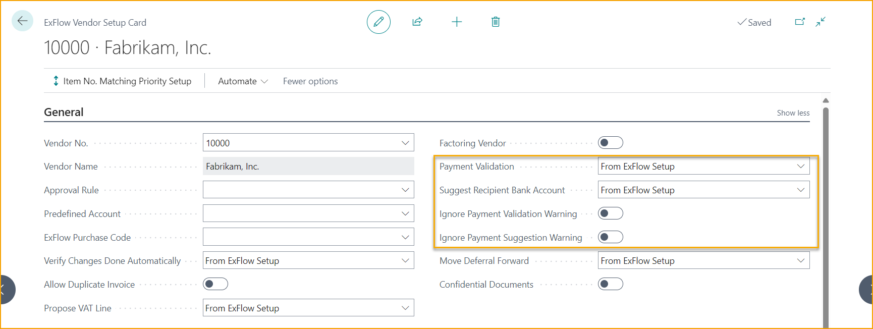 ExFlow Vendor Setup Card