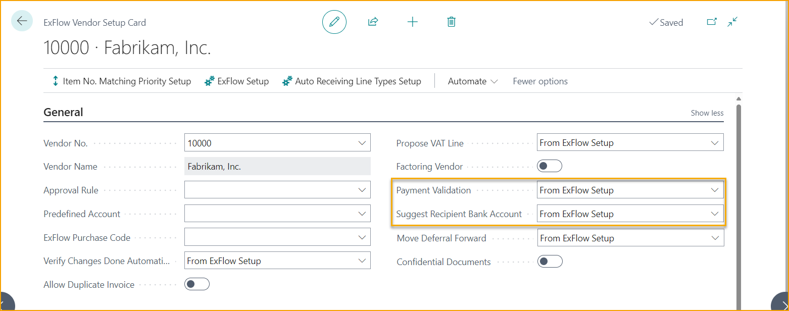 ExFlow Vendor Setup Card