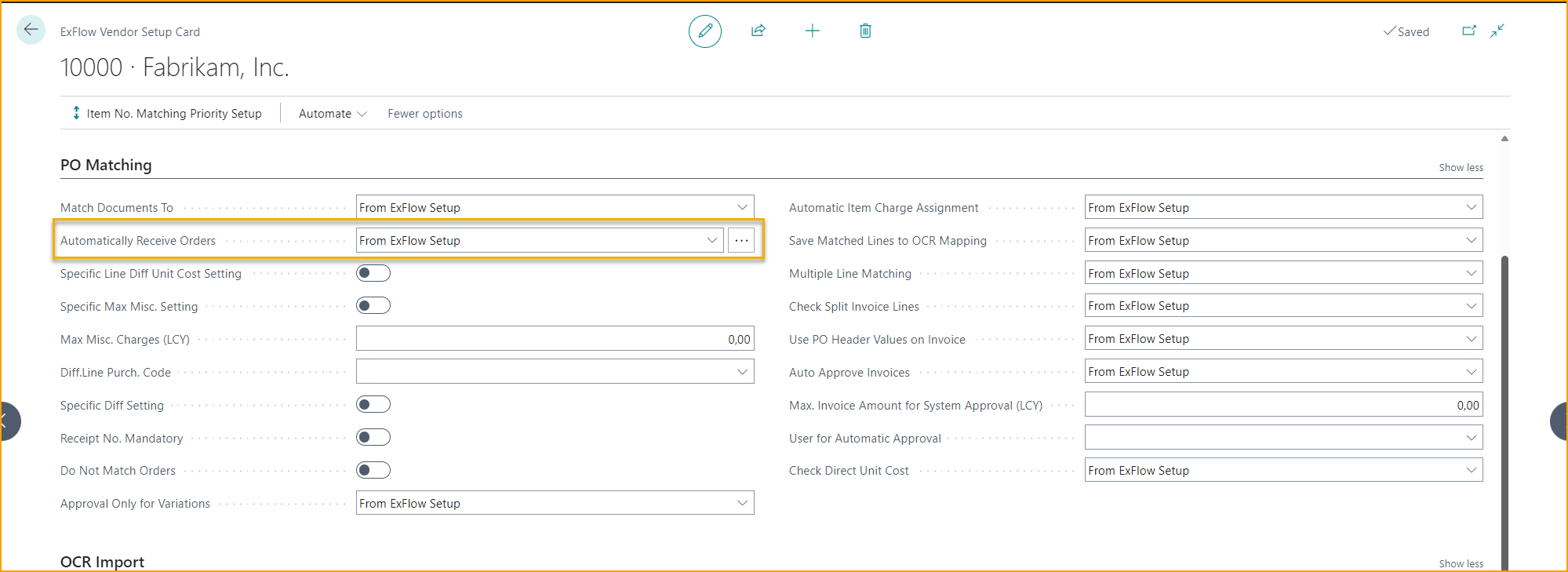 ExFlow Vendor Setup Card