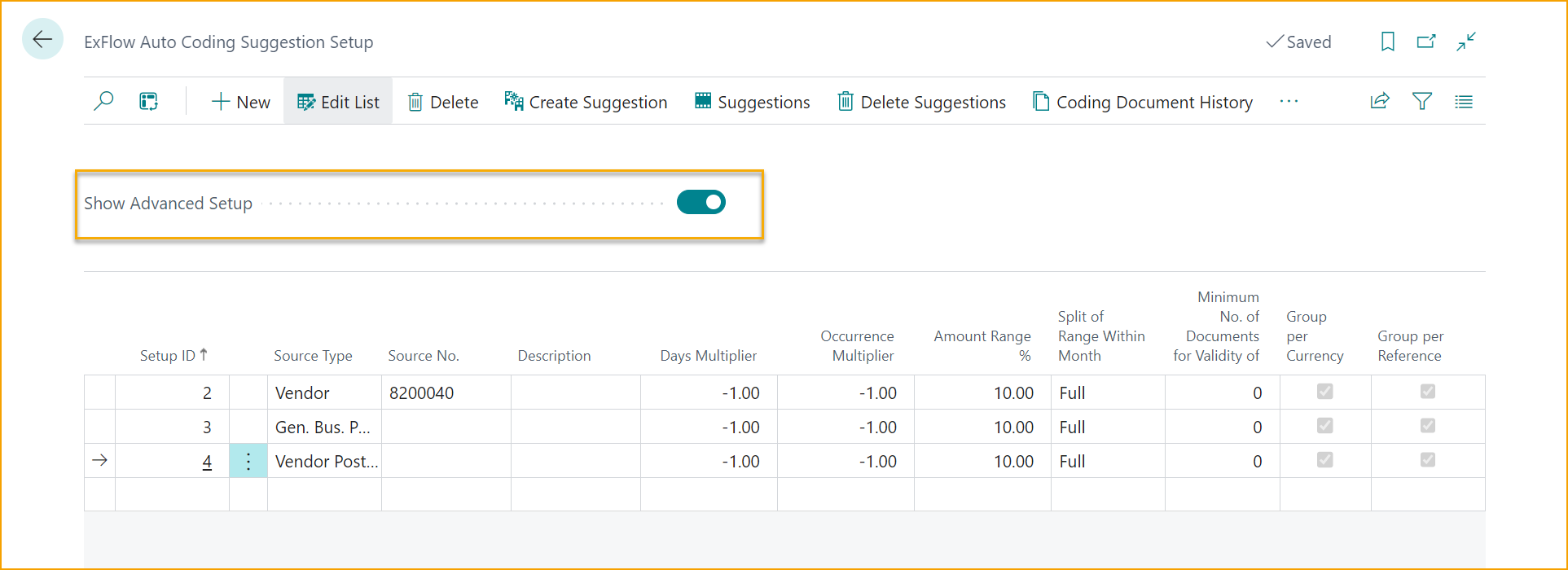 ExFlow Coding Suggestion Setup