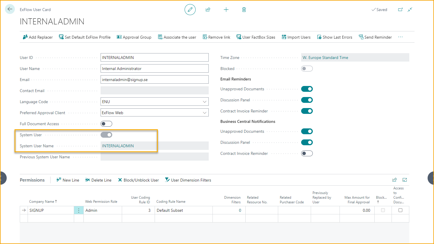 ExFlow User - System User