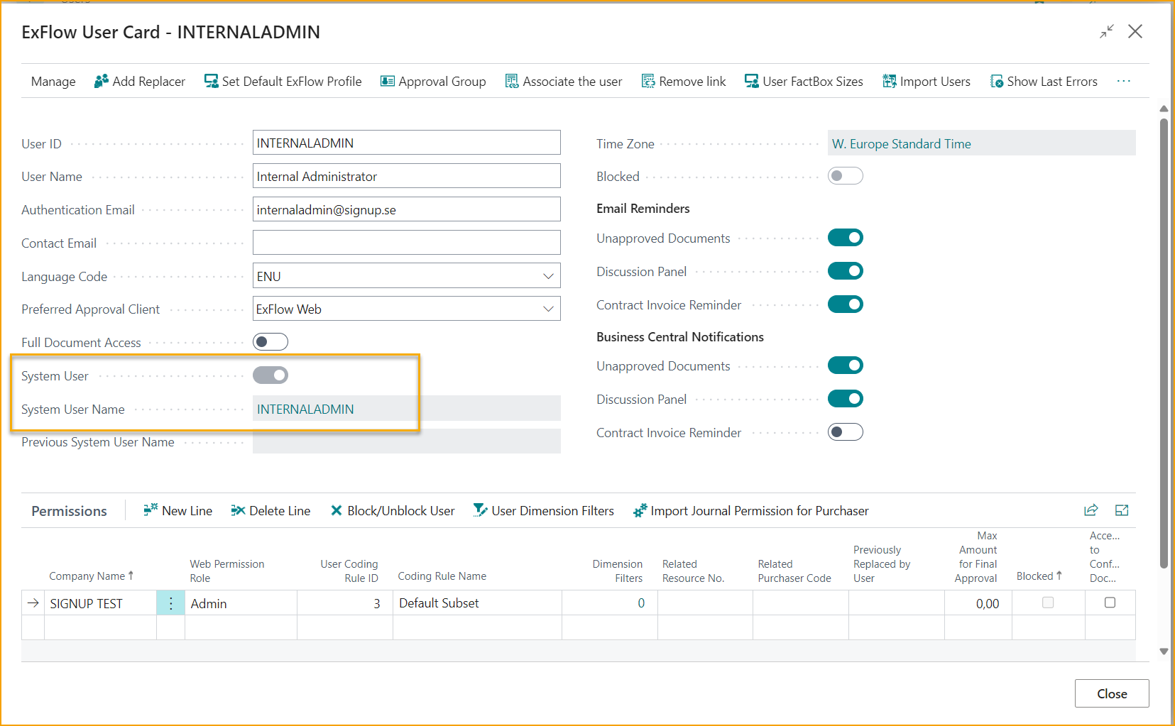 ExFlow User - System User