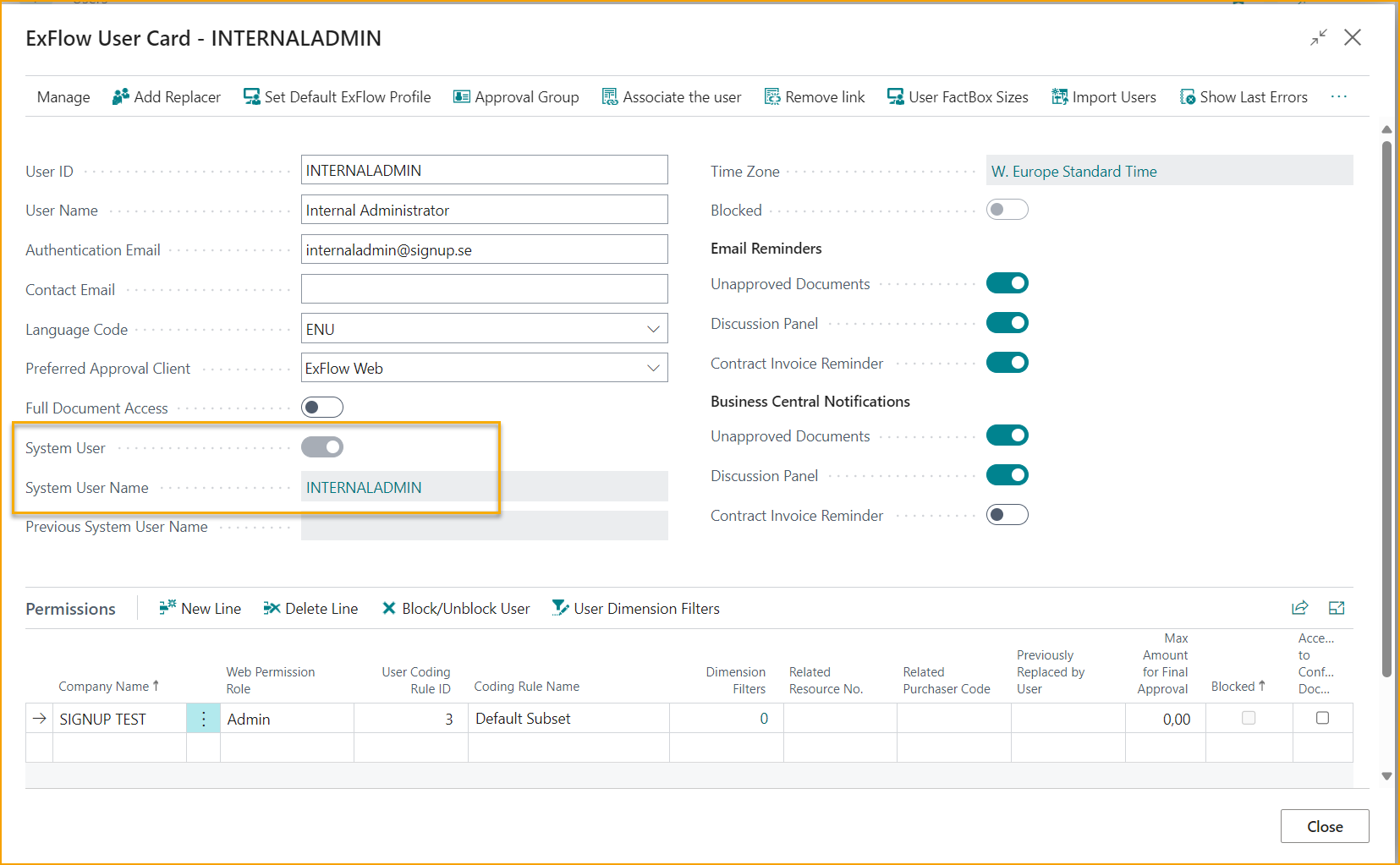 ExFlow User - System User