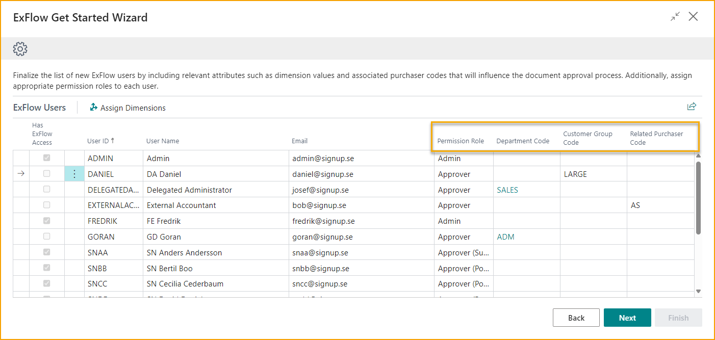 Get Started Wizard - Assign Dimensions