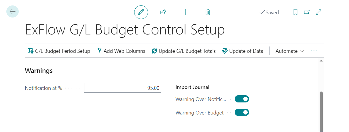 ExFlow G/L Budget Control Setup