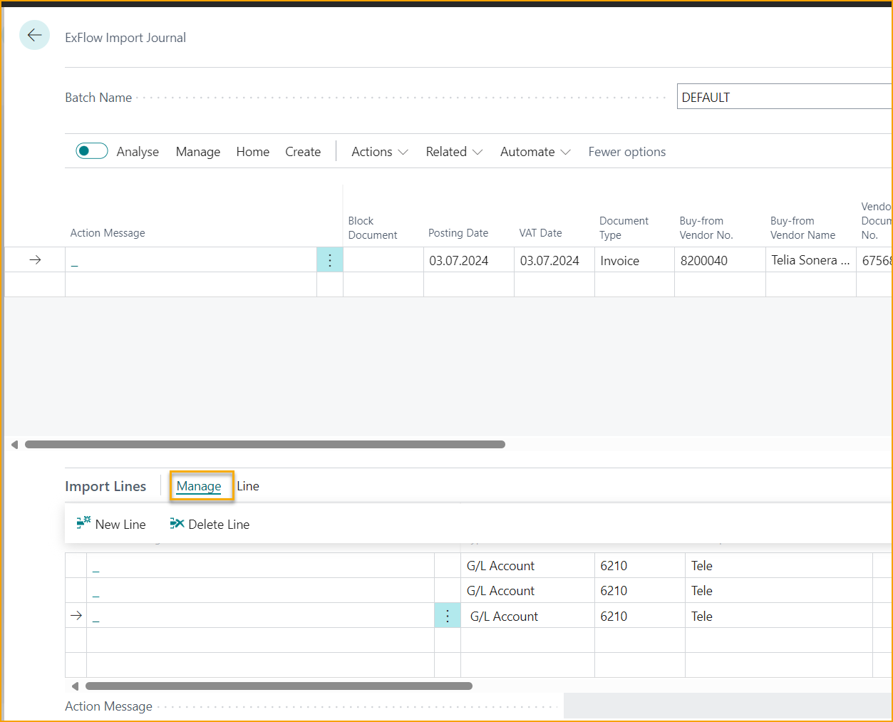 ExFlow Import Journal -- Import Lines