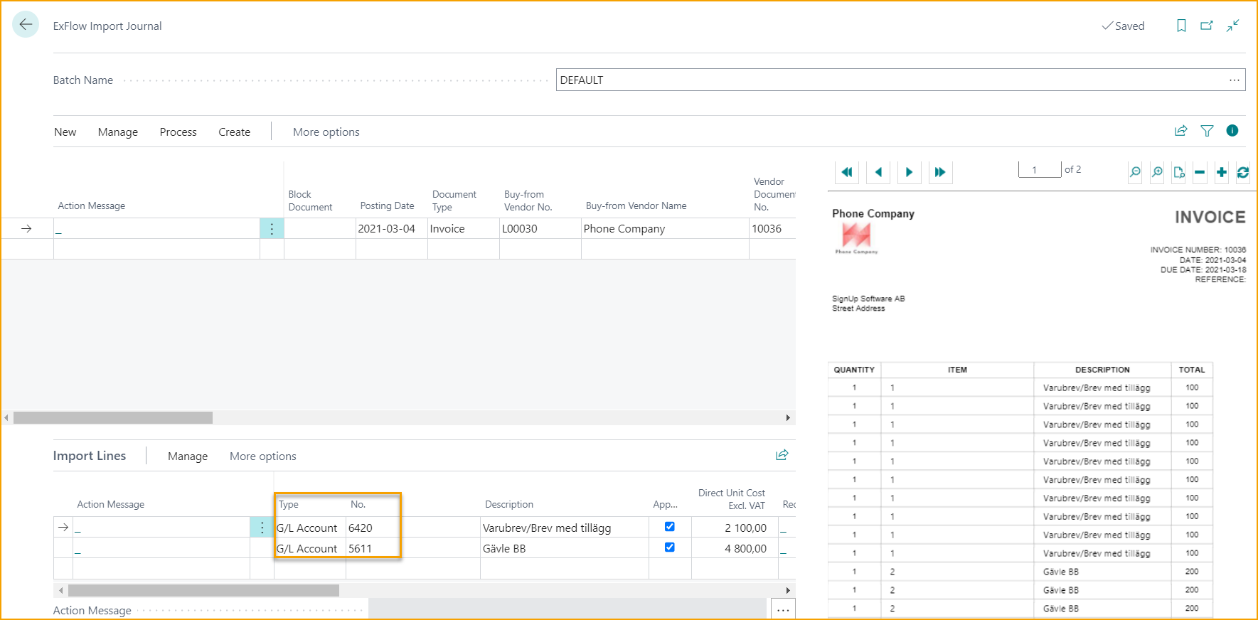 ExFlow Import Journal - Aggregate Lines