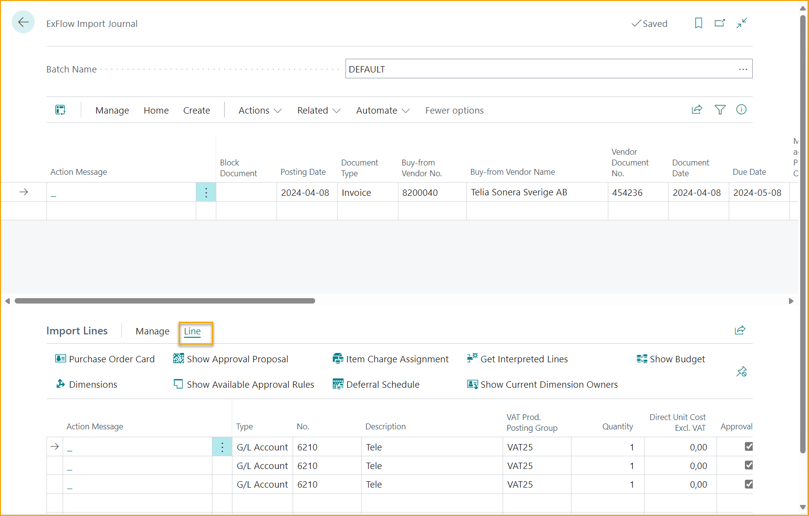 ExFlow Import Journal -- Import Lines