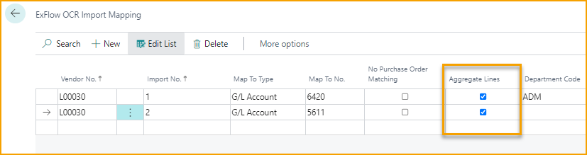 ExFlow OCR Import Mapping - Aggregate Lines