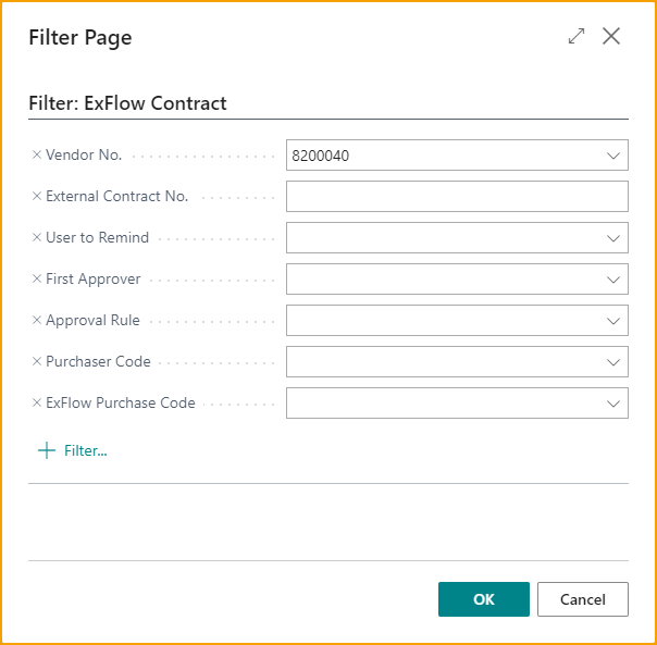 ExFlow OMNI Approval Rule - Filter Page