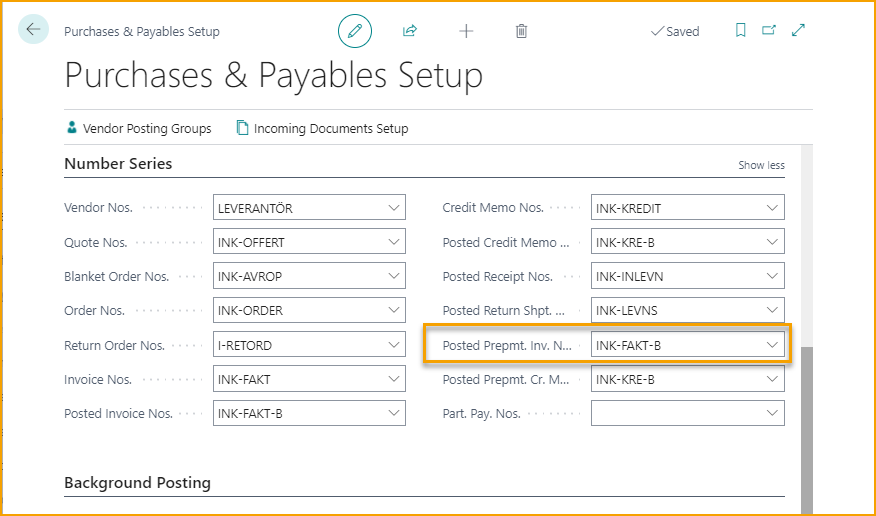 Purchases &amp; Payables Setup - Number Series