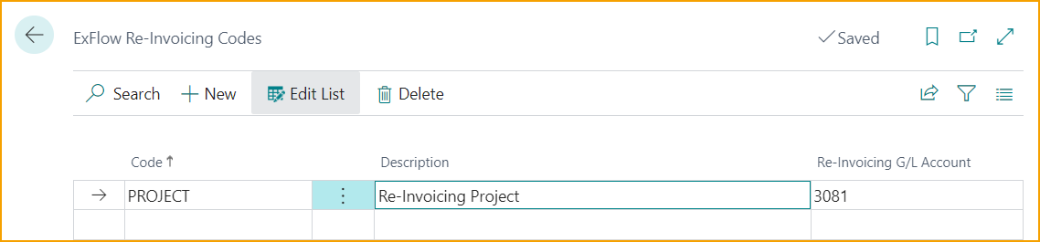 ExFlow Re-Invoicing Codes