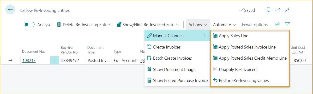 ExFlow Re-Invoicing Entries
