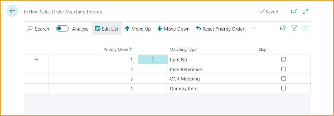 ExFlow Sales Order Matching Priority
