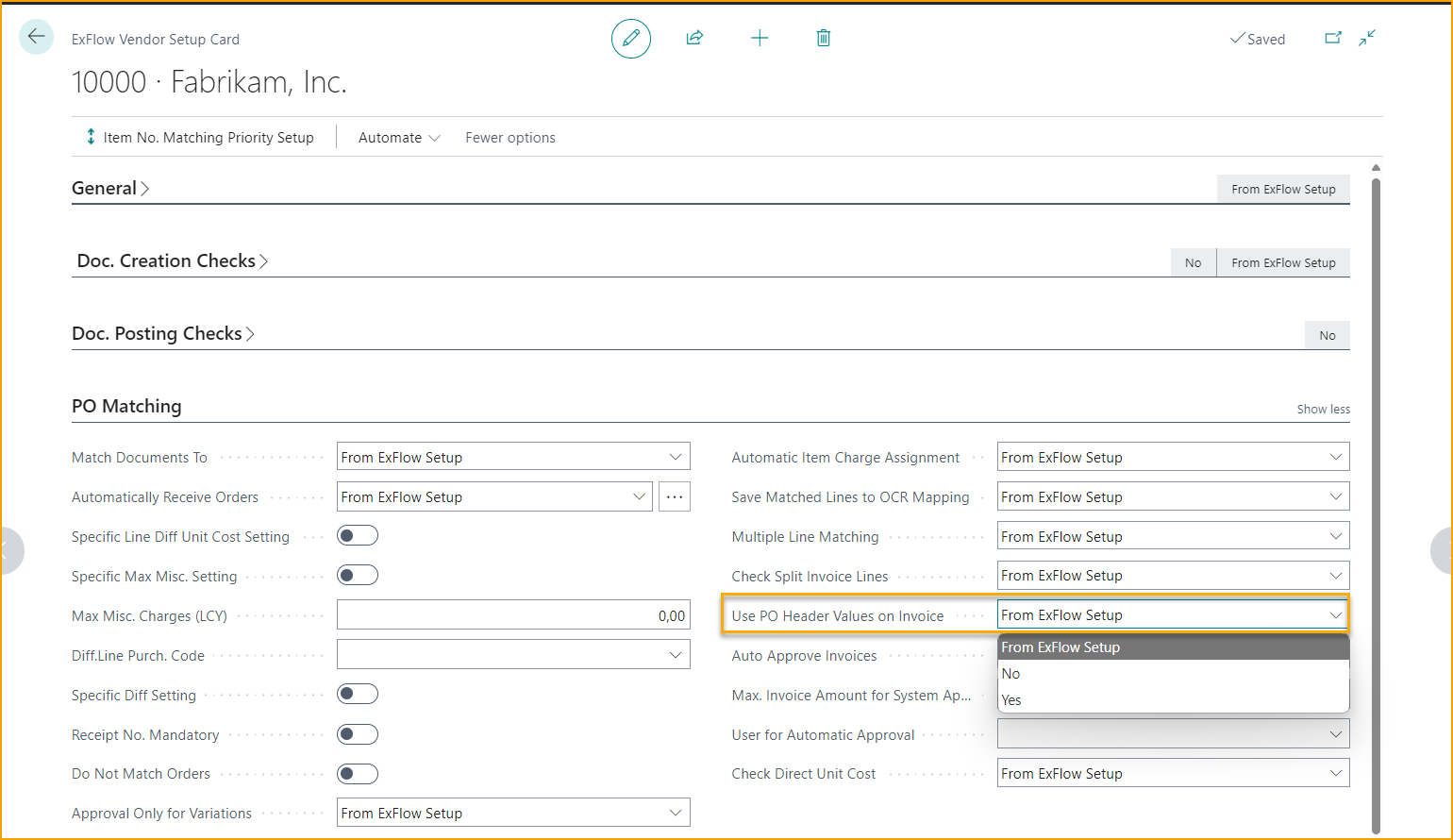 Copy Purchase Order Header – Vendor-setup-card