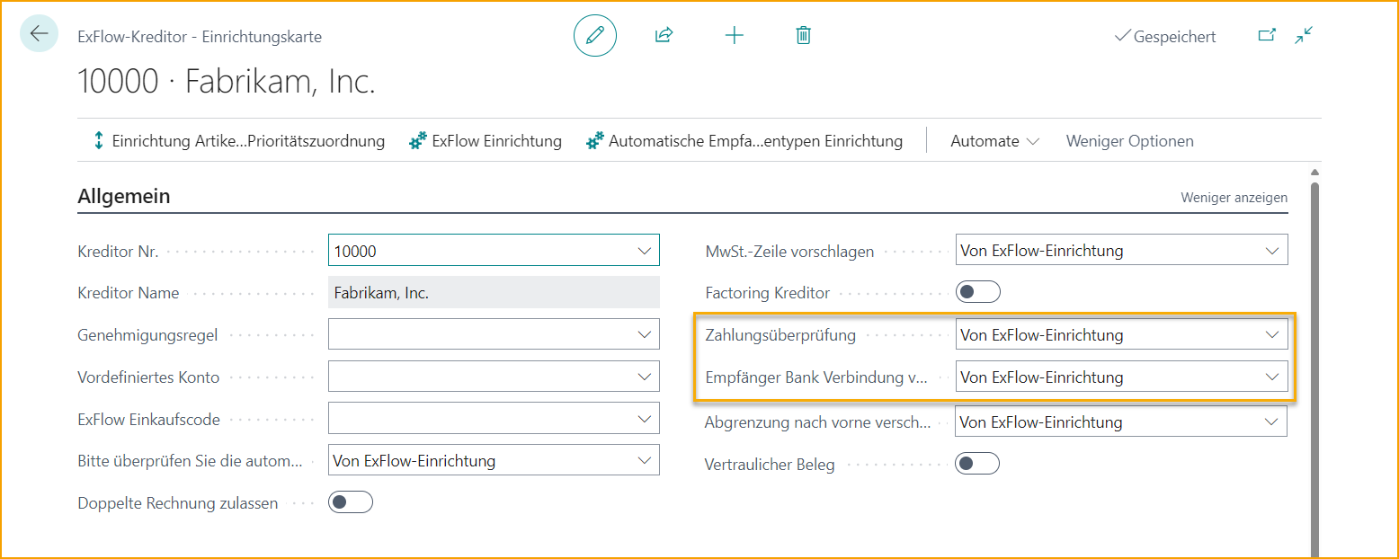 ExFlow Vendor Setup Card