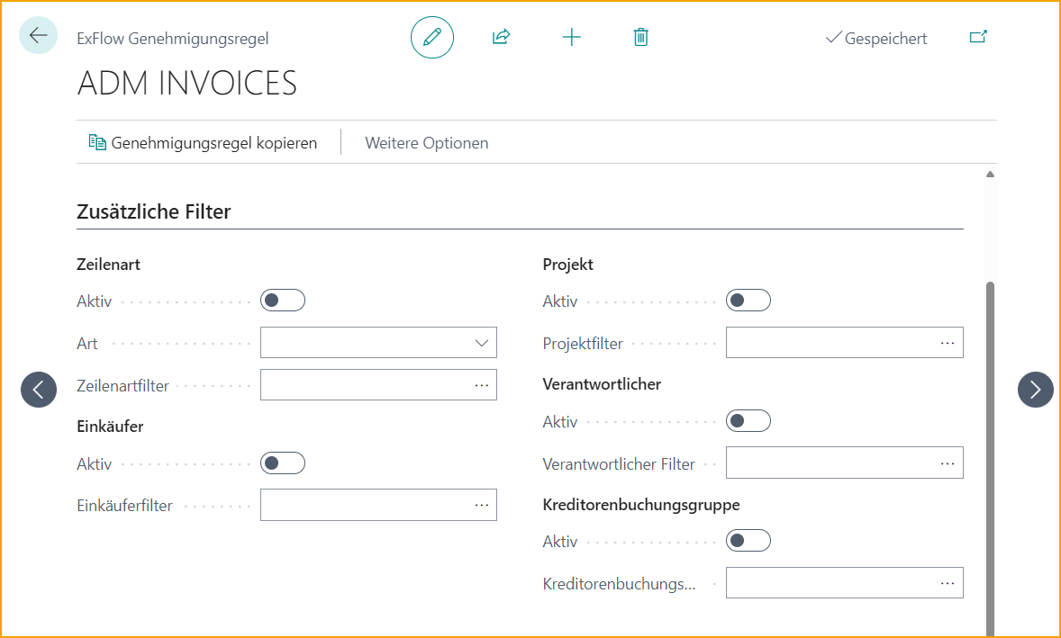 Genehmigungsregel Zusätzliche Filter