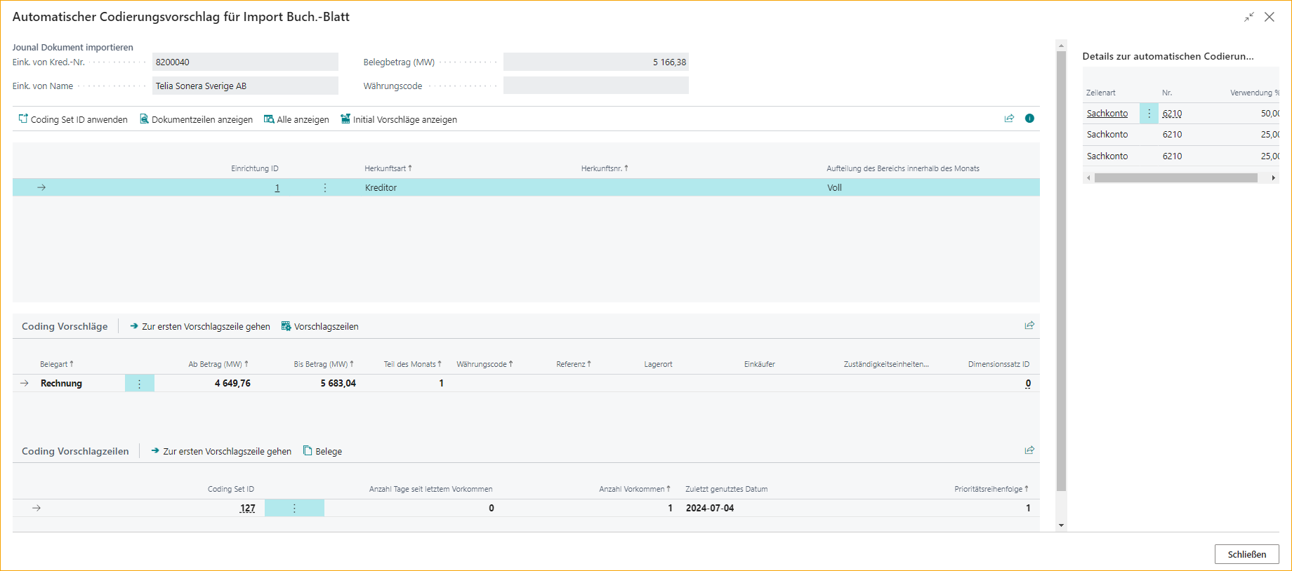 ExFlow Kodierungsvorschlag für Import Journal