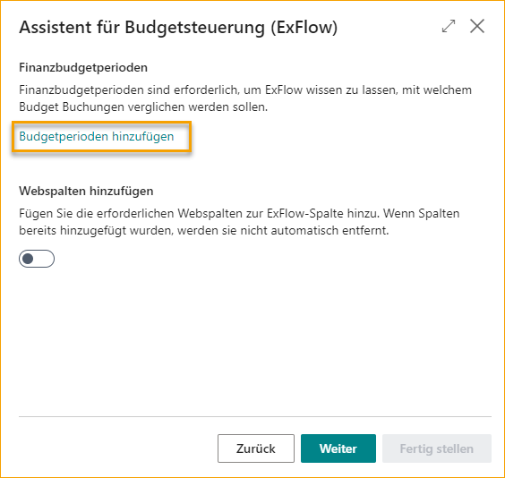 ExFlow Budget Control Wizard