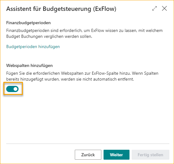 ExFlow Budget Control Wizard