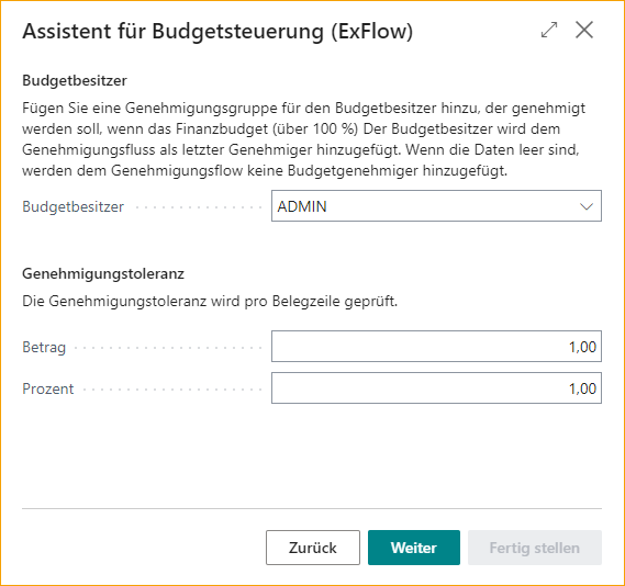 ExFlow Budget Control Wizard