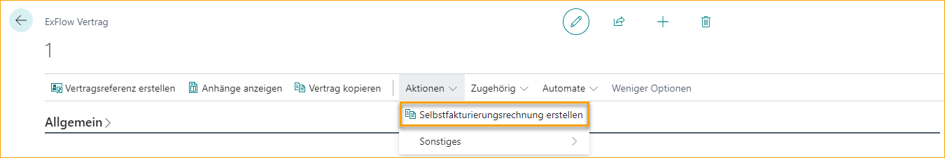 ExFlow Vertragsmenü Aktionen