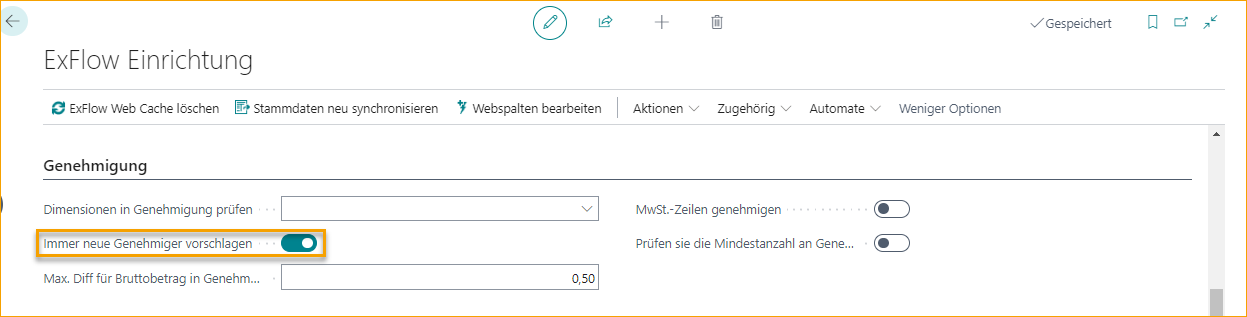 ExFlow Setup Genehmigung - Immer neue Genehmigende vorschlagen