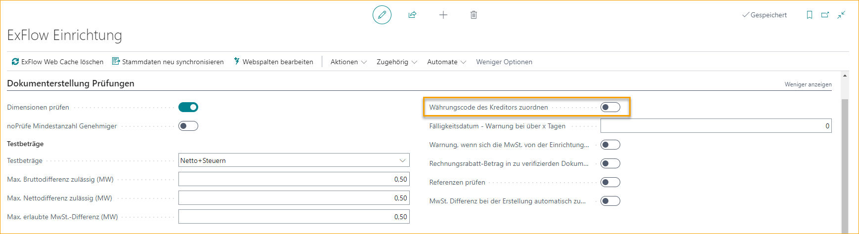 ExFlow Setup - Doc. Creation Checks