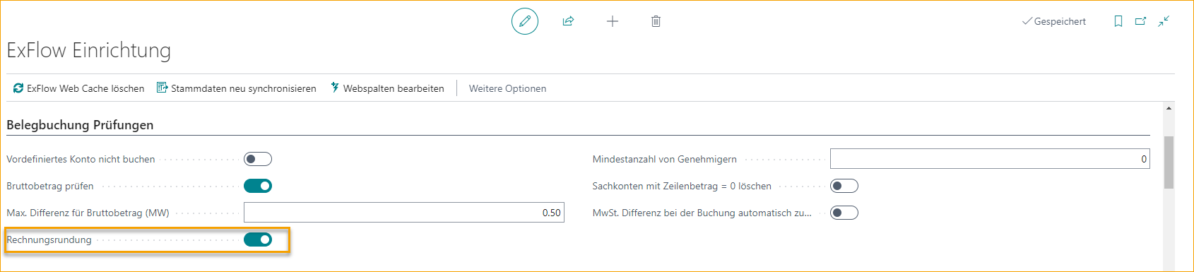 ExFlow Setup - Dok.-Buchungsprüfungen - Rechnungsrundung