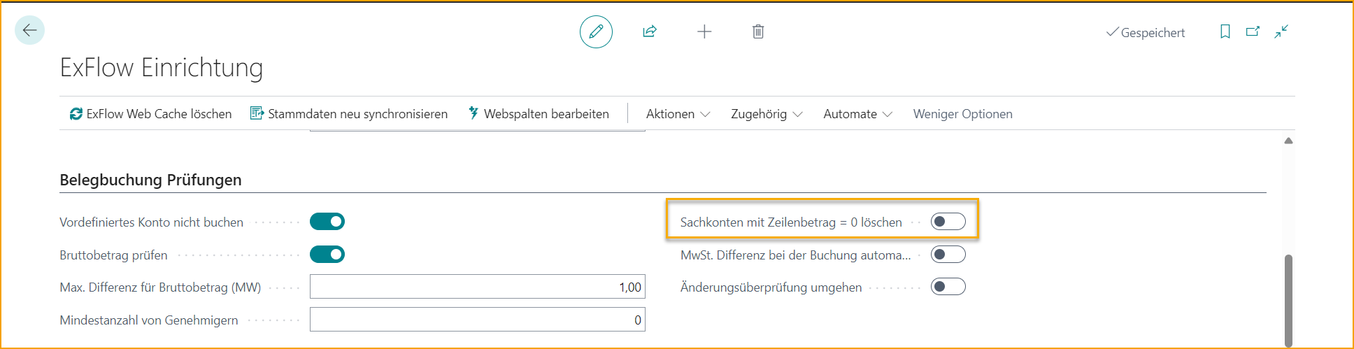 ExFlow Setup - Dokumentbuchungskontrollen