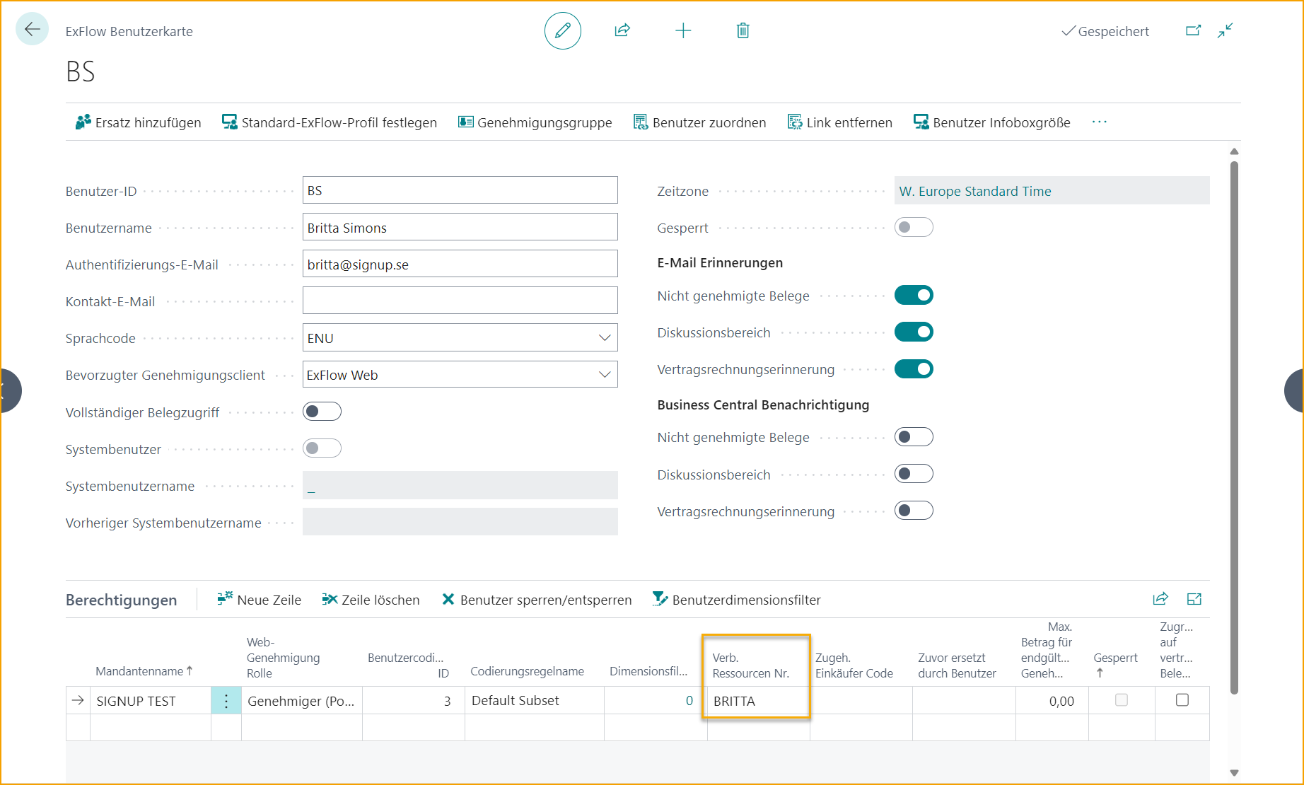 ExFlow Benutzer - Ressource