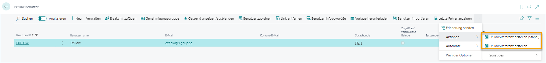 ExFlow Setup Benutzer