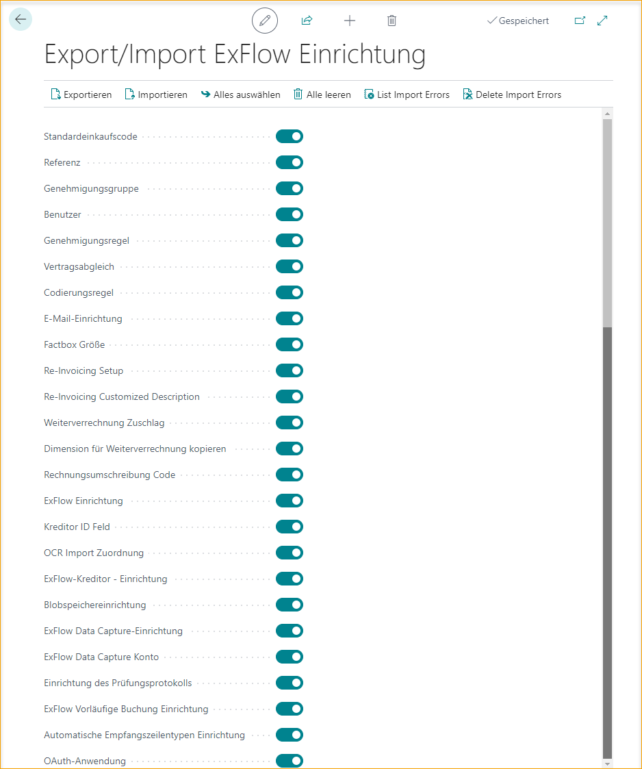 Export/Import Setup