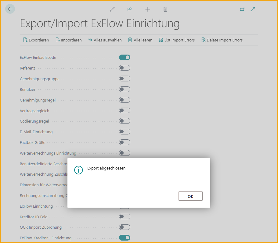 Export/Import Setup