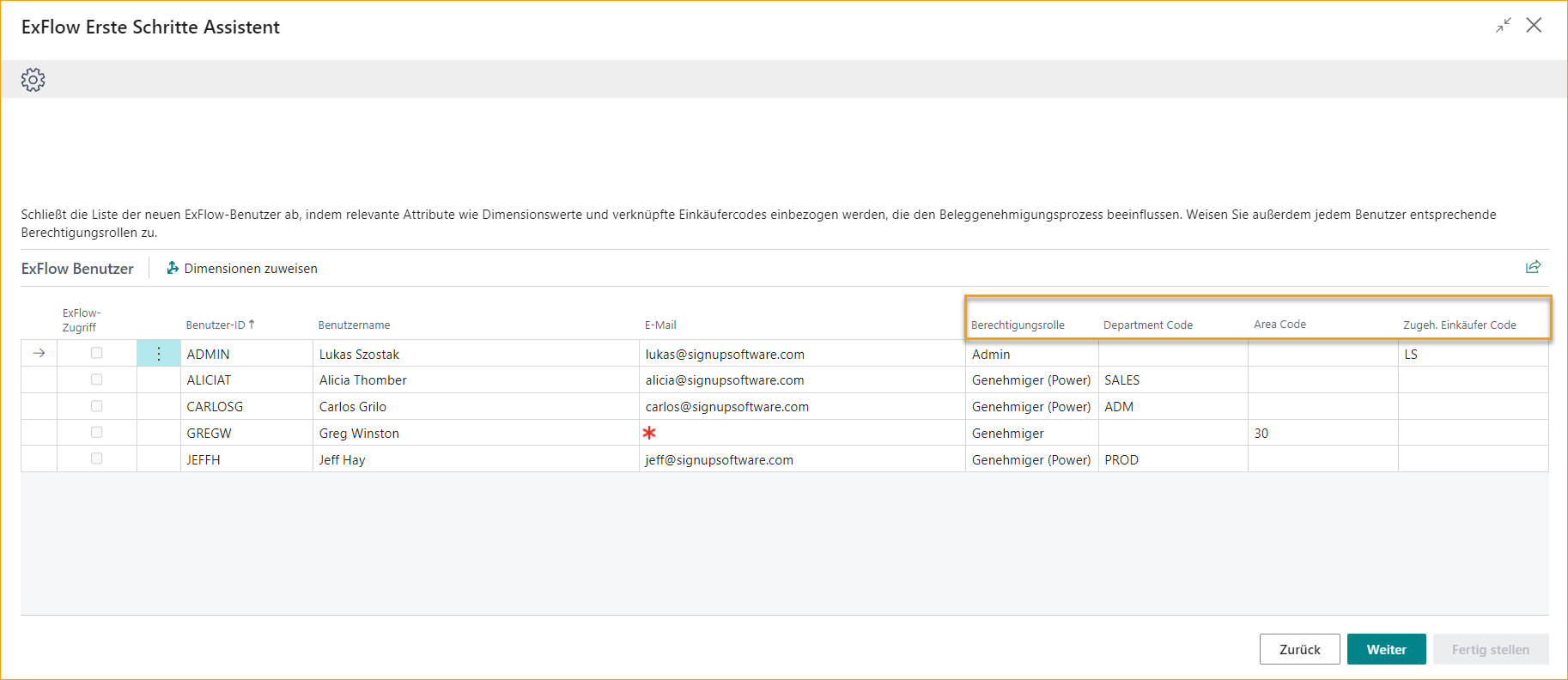 Get Started Wizard - Assign Dimensions