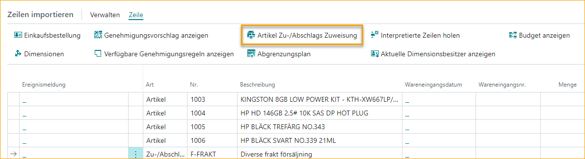 ExFlow Importjournal - Importzeilen - Artikelkostenverteilung