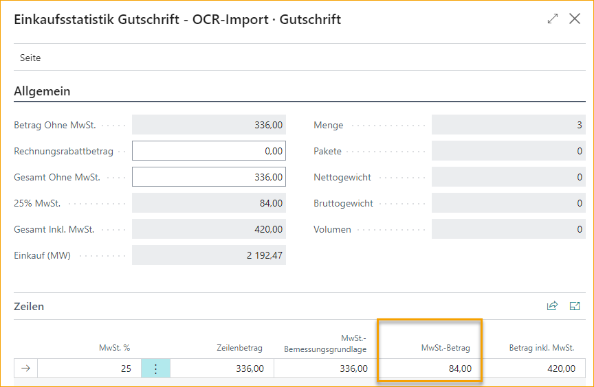 ExFlow Import Journal - Einkaufsrechnungsstatistik