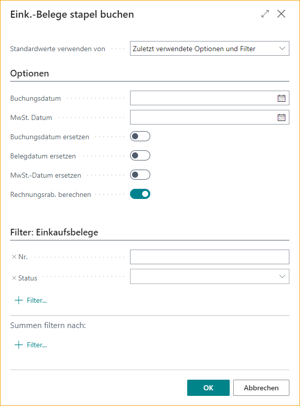 Stapelbuchung von Einkaufsdokumenten