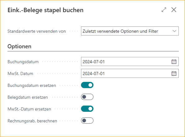 Stapelbuchung von Einkaufsdokumenten