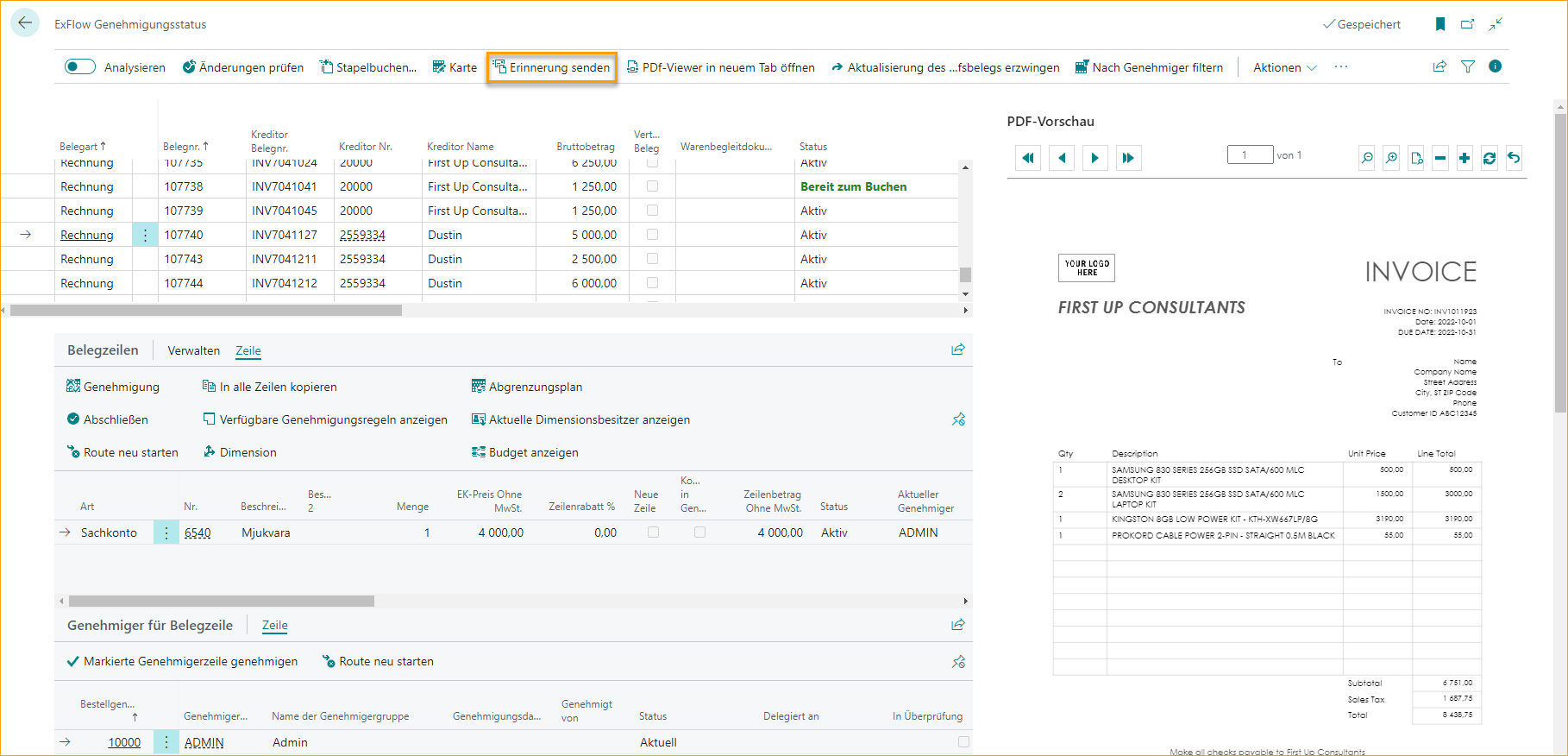 ExFlow Genehmigungsstatus - Erinnerung senden