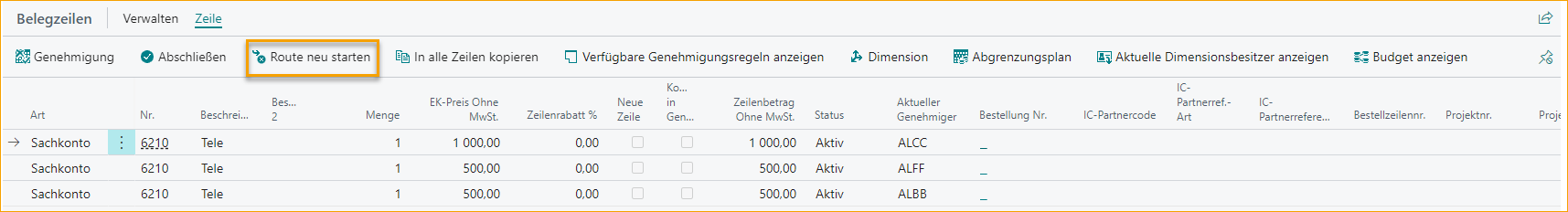 ExFlow Genehmigungsstatus - Dokumentzeilen