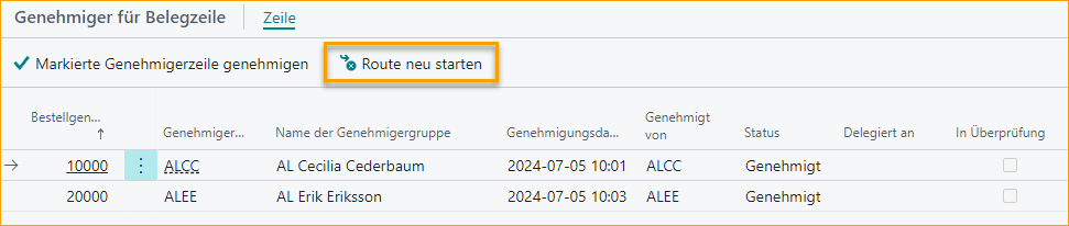 ExFlow Genehmigungsstatus - Dok. Zeilen Genehmiger