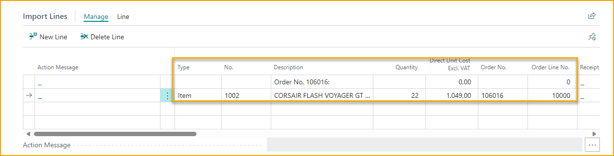 ExFlow Import Journal - Import Lines