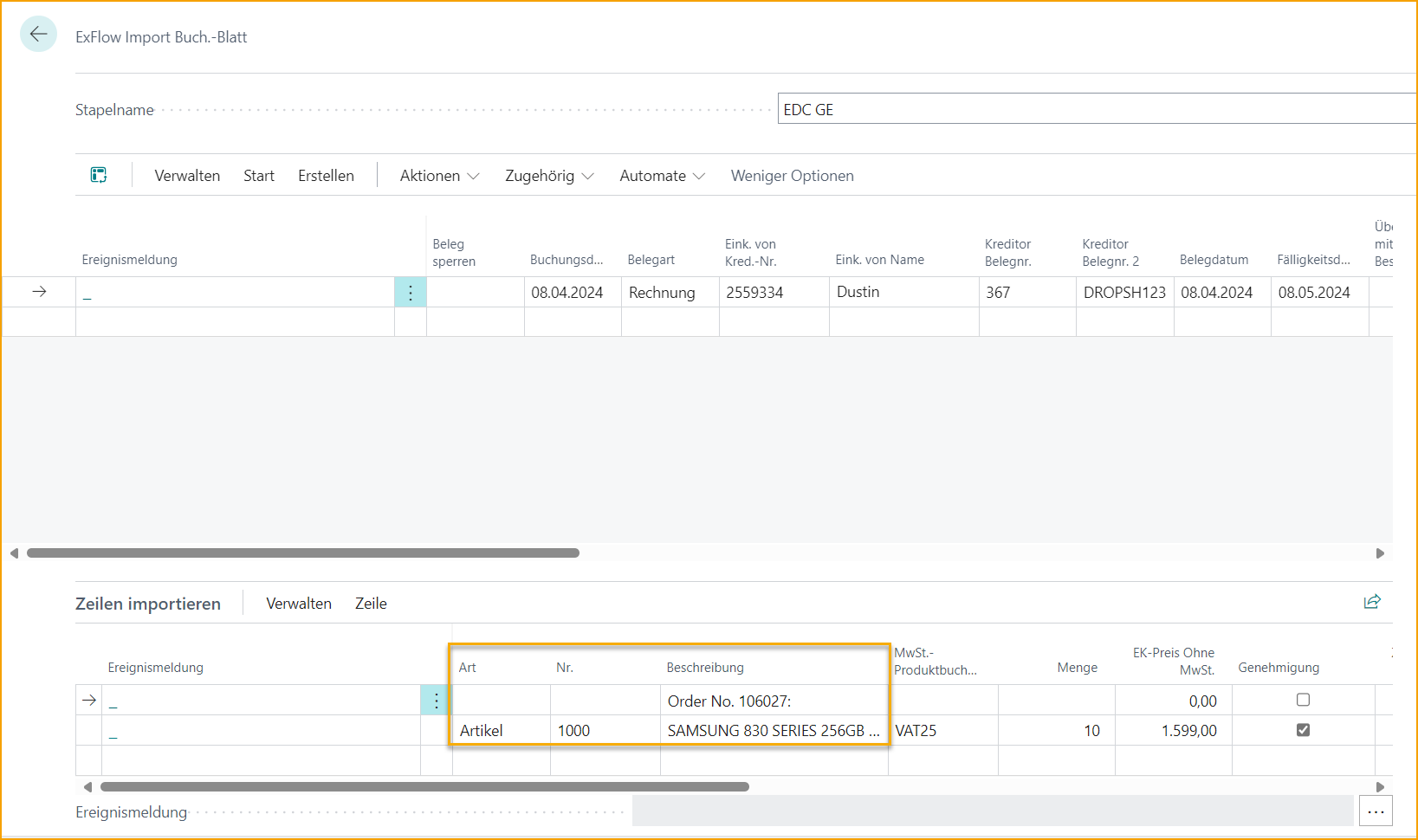 ExFlow Import Journal