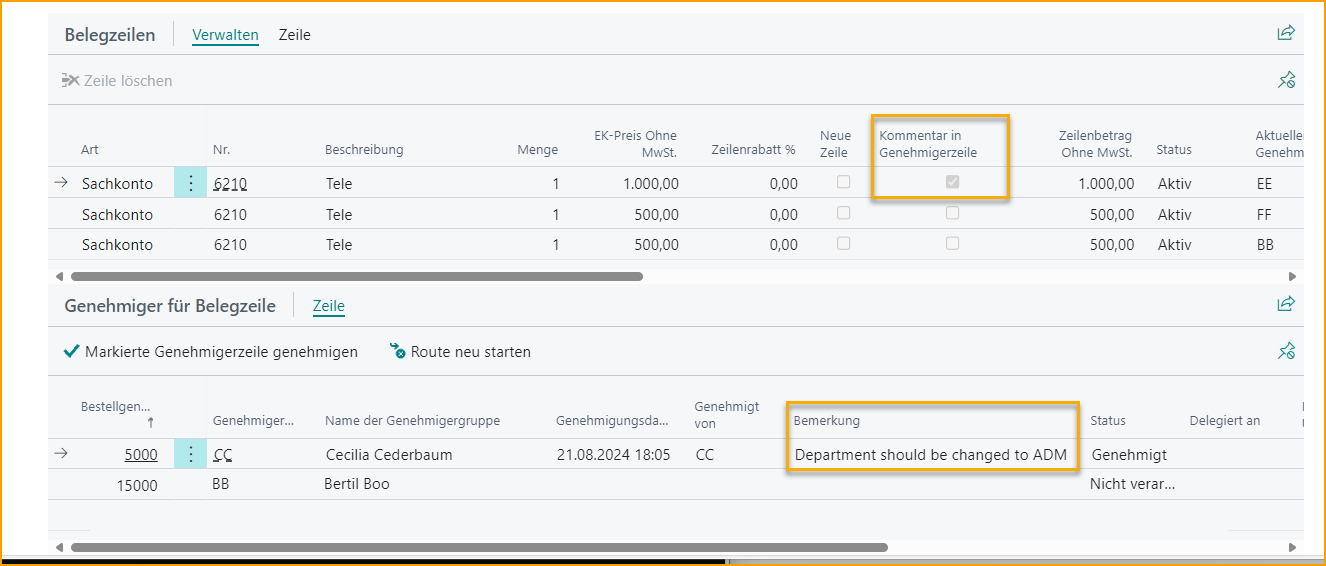 ExFlow Approval Status - Document Lines