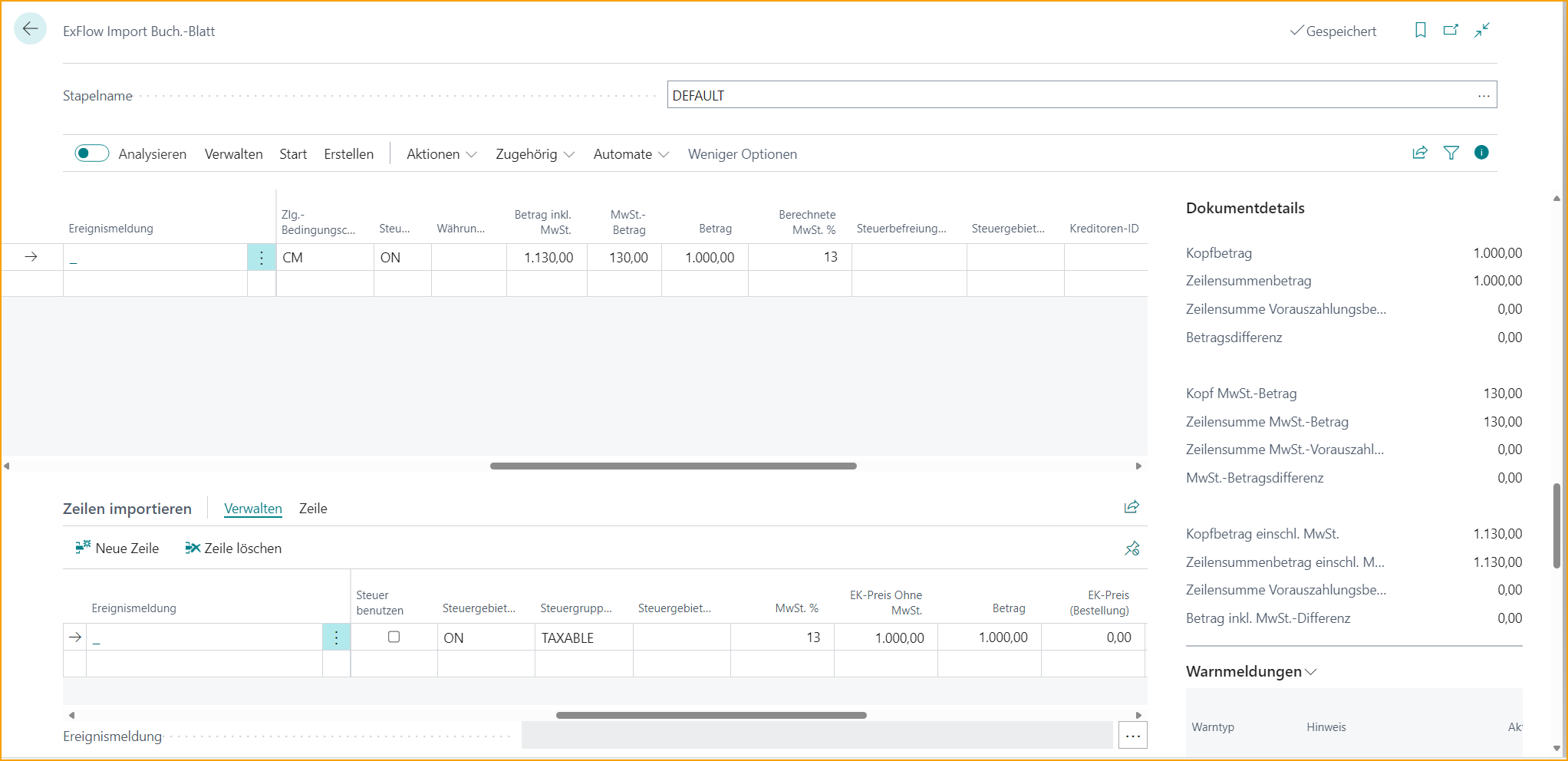 ExFlow Import Journal - Kanadische Lokalisierung