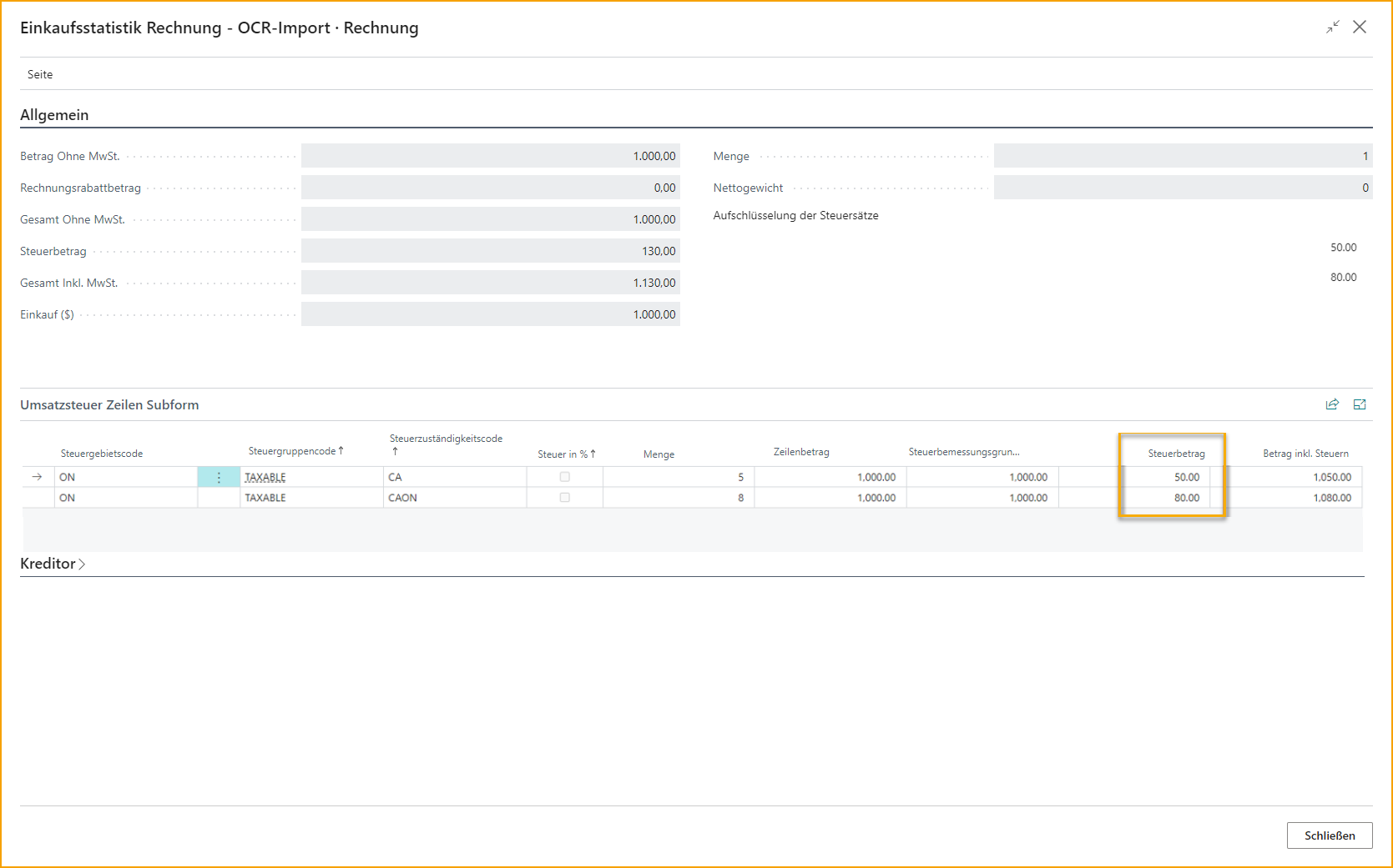 Einkaufsrechnungsstatistik -- OCR-Import