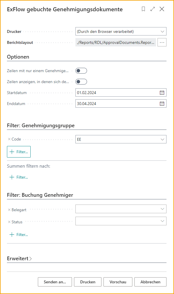 Bericht - ExFlow Gebuchte Genehmigungsdokumente