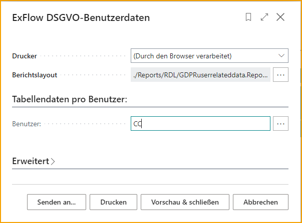 Bericht - ExFlow DSGVO Benutzerbezogene Daten