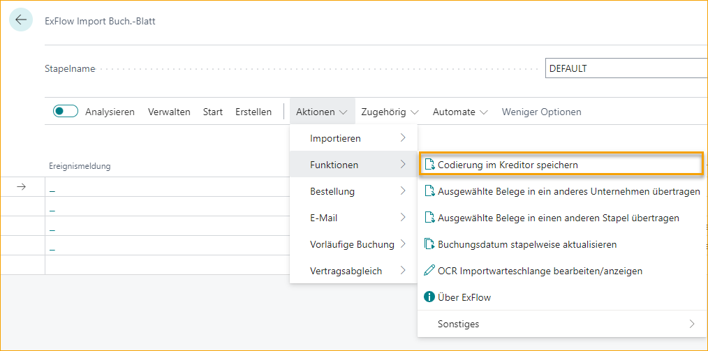 ExFlow Import Journal - Funktionen